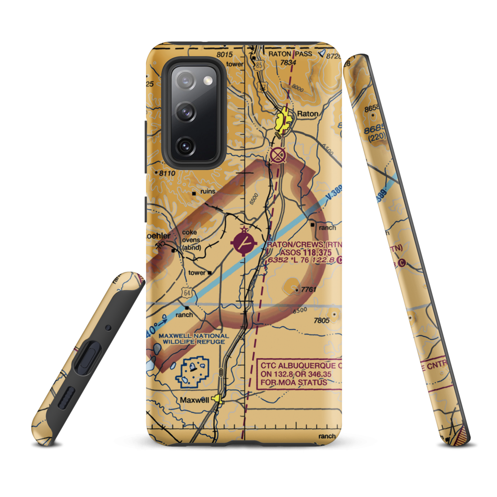 Raton Municipal-Crews Field (RTN) VFR Sectional Samsung Phone Case Samsung Galaxy S20 FE model shown