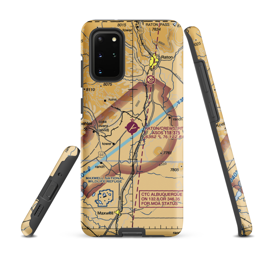 Raton Municipal-Crews Field (RTN) VFR Sectional Samsung Phone Case Samsung Galaxy S20 Plus model shown