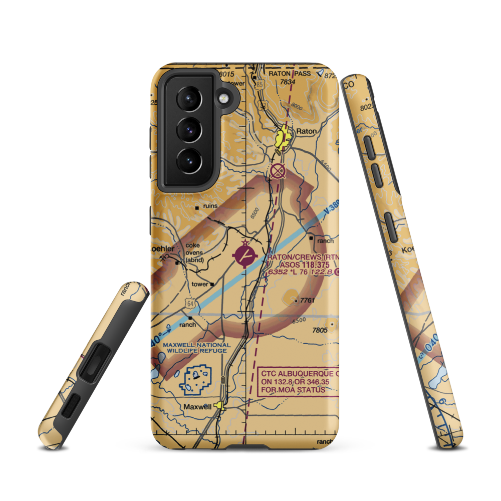 Raton Municipal-Crews Field (RTN) VFR Sectional Samsung Phone Case Samsung Galaxy S21 model shown