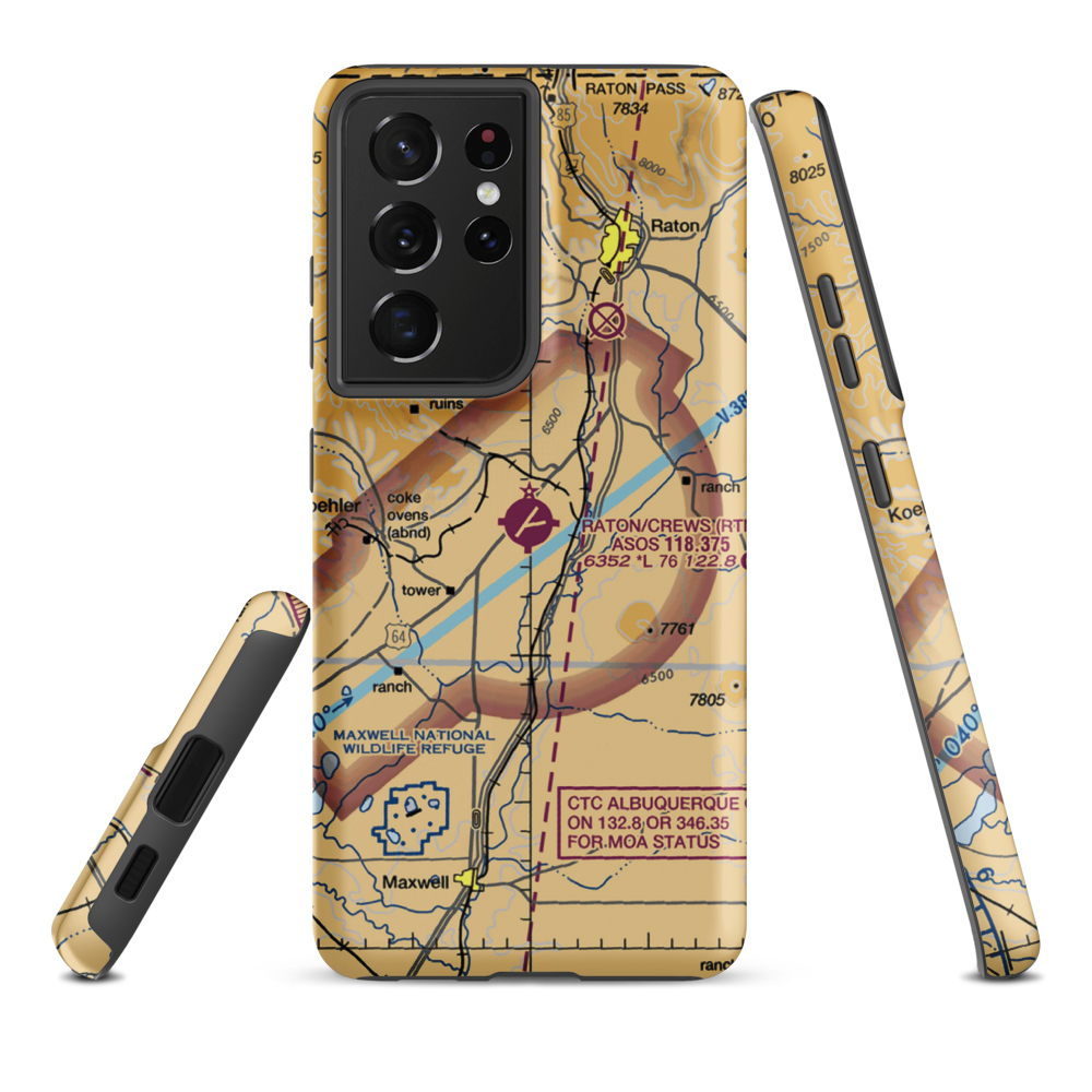 Raton Municipal-Crews Field (RTN) VFR Sectional Samsung Phone Case Samsung Galaxy S21 Plus model shown