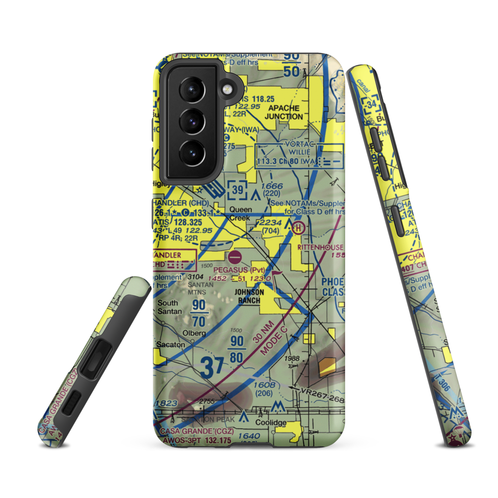 Ray Schnepf Ranch Airport (47AZ) VFR Sectional Samsung Phone Case Samsung Galaxy S21 FE model shown