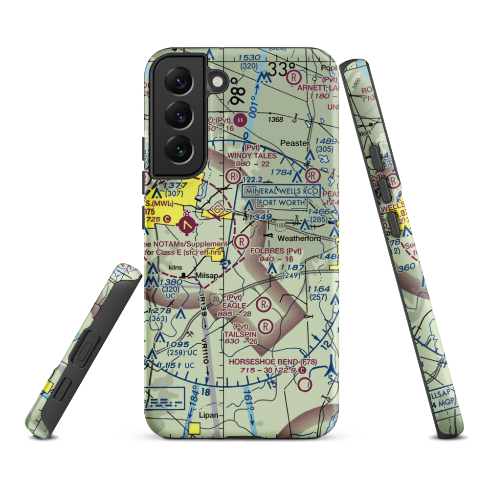 Reb Folbre's Place Airport (TE34) VFR Sectional Samsung Phone Case Samsung Galaxy S22 Plus model shown