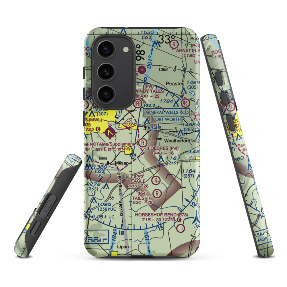 Reb Folbre's Place Airport (TE34) VFR Sectional Samsung Phone Case Samsung Galaxy S23 Plus model shown