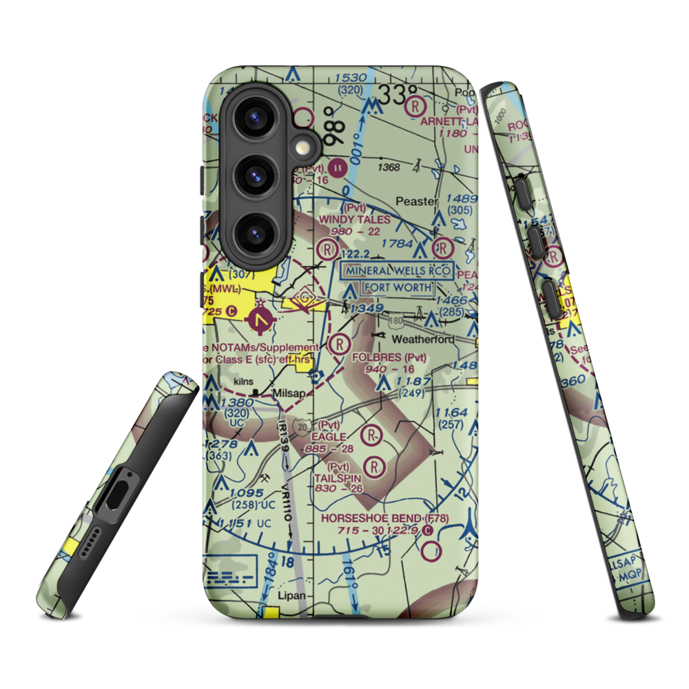 Reb Folbre's Place Airport (TE34) VFR Sectional Samsung Phone Case Samsung Galaxy S24 Plus model shown