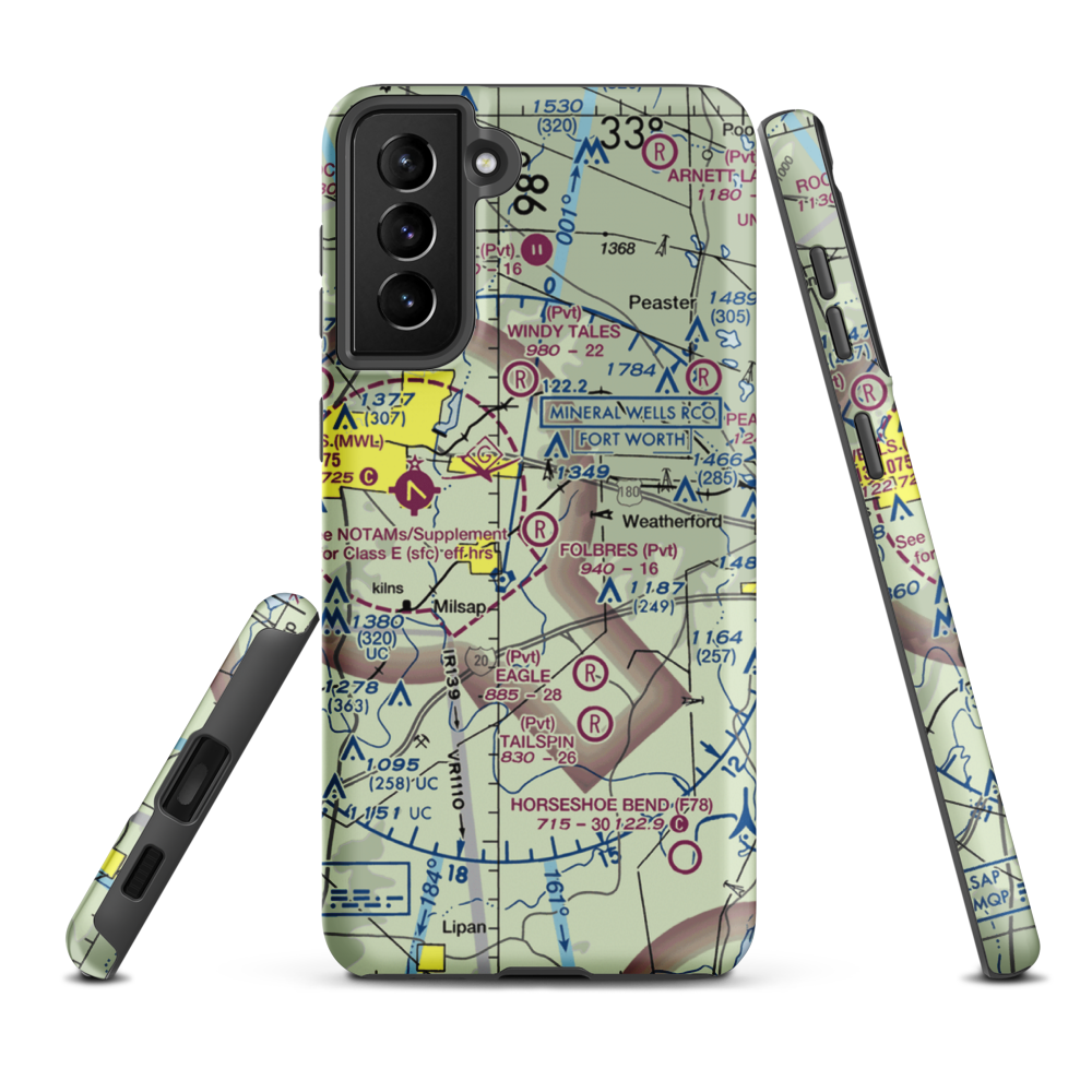 Reb Folbre's Place Airport (TE34) VFR Sectional Samsung Phone Case Samsung Galaxy S21 Plus model shown