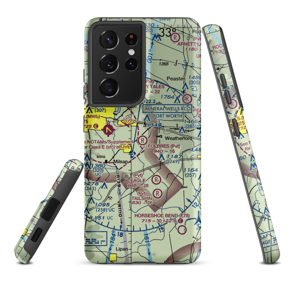Reb Folbre's Place Airport (TE34) VFR Sectional Samsung Phone Case Samsung Galaxy S21 Plus model shown