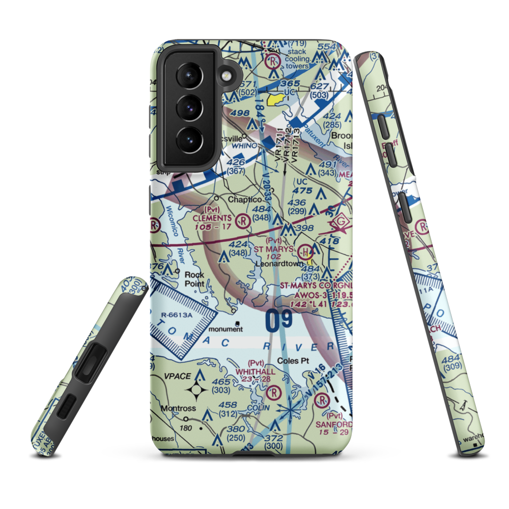 Recompense Farm Airport (2MD1) VFR Sectional Samsung Phone Case Samsung Galaxy S21 Plus model shown