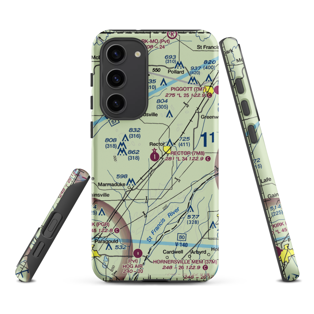 Rector Airport (7M8) VFR Sectional Samsung Phone Case Samsung Galaxy S23 Plus model shown