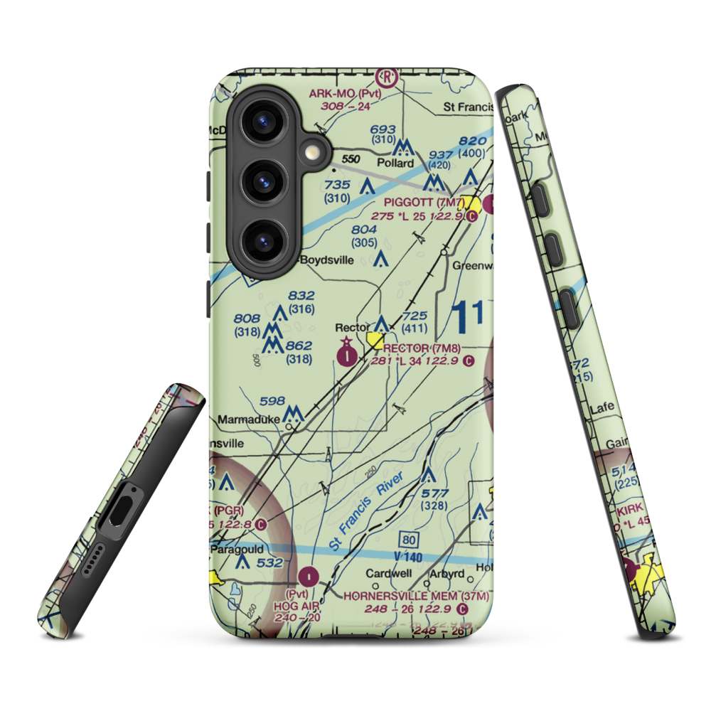 Rector Airport (7M8) VFR Sectional Samsung Phone Case Samsung Galaxy S24 Plus model shown
