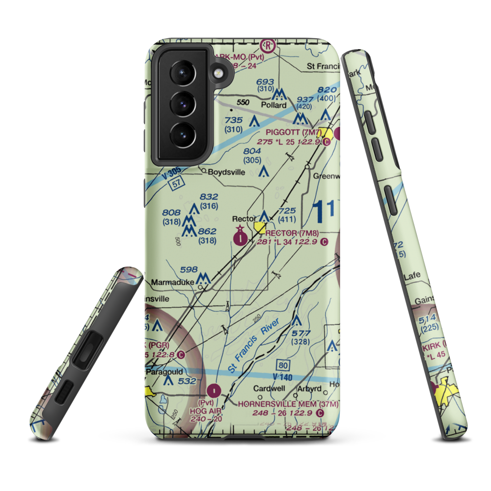 Rector Airport (7M8) VFR Sectional Samsung Phone Case Samsung Galaxy S21 Plus model shown