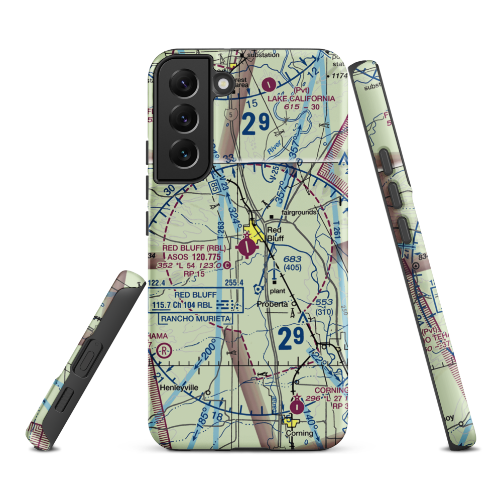 Red Bluff Municipal Airport (RBL) VFR Sectional Samsung Phone Case Samsung Galaxy S22 Plus model shown