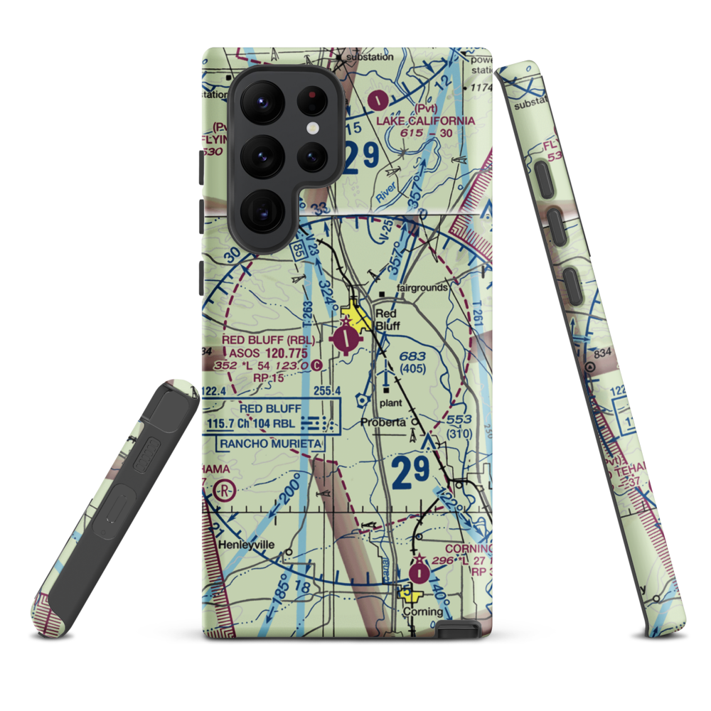 Red Bluff Municipal Airport (RBL) VFR Sectional Samsung Phone Case Samsung Galaxy S22 Ultra model shown