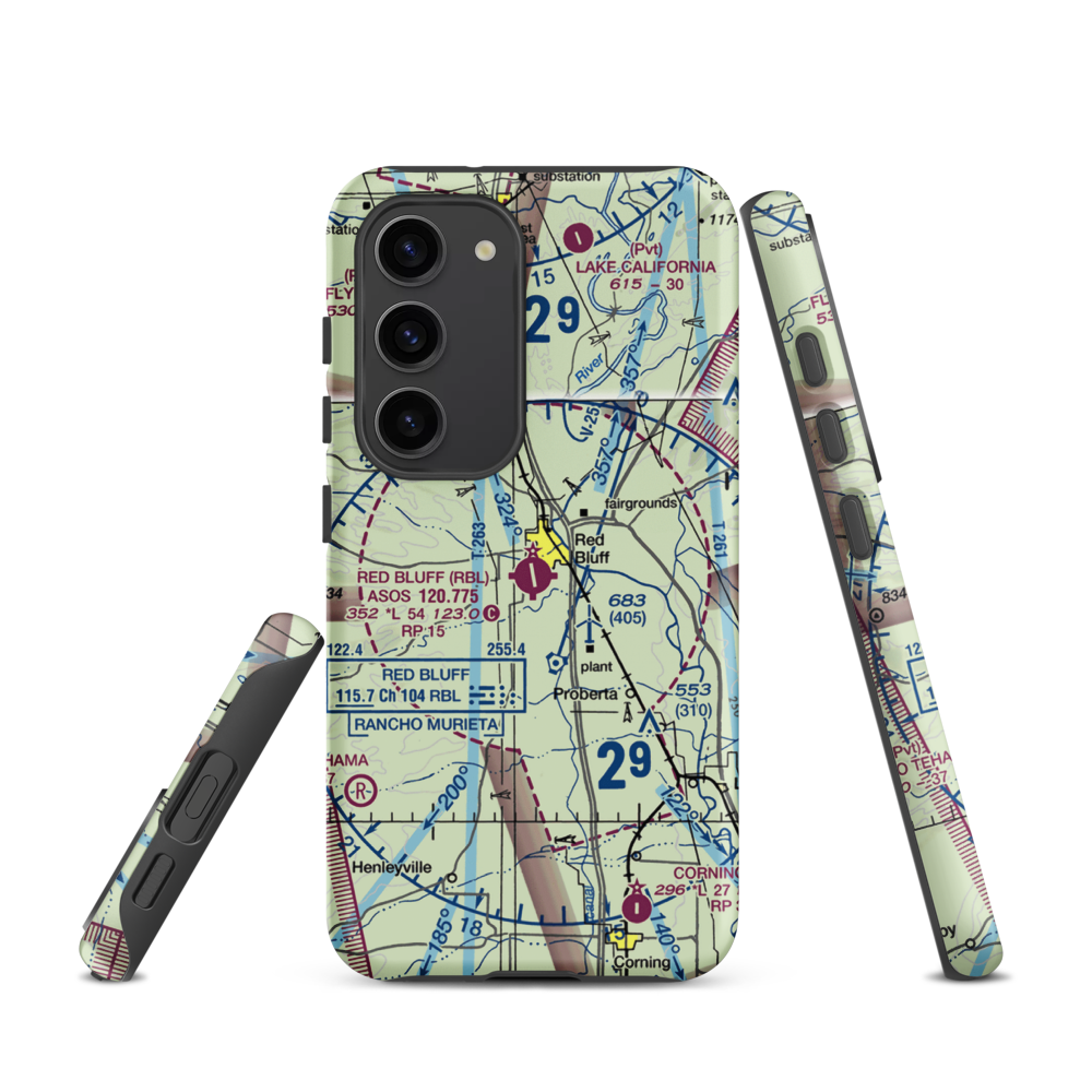 Red Bluff Municipal Airport (RBL) VFR Sectional Samsung Phone Case Samsung Galaxy S23 model shown