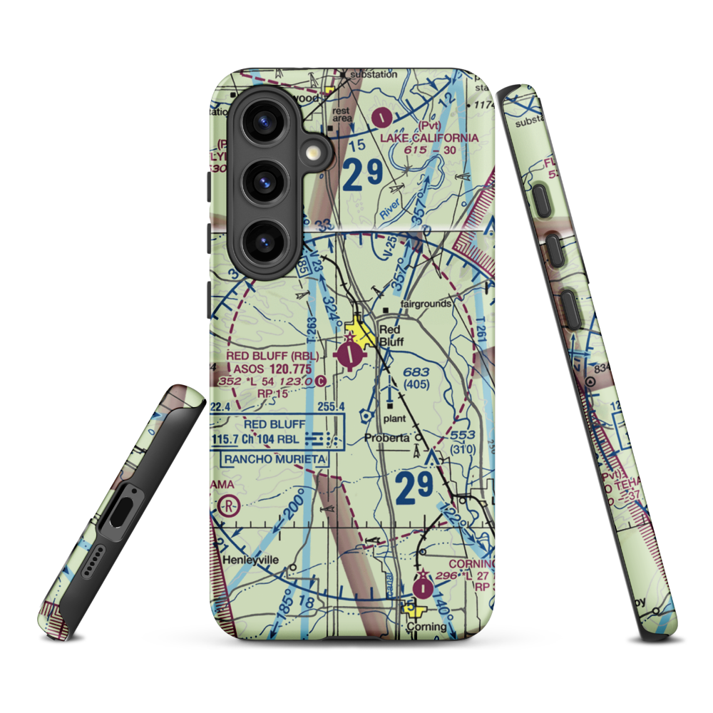 Red Bluff Municipal Airport (RBL) VFR Sectional Samsung Phone Case Samsung Galaxy S24 Plus model shown