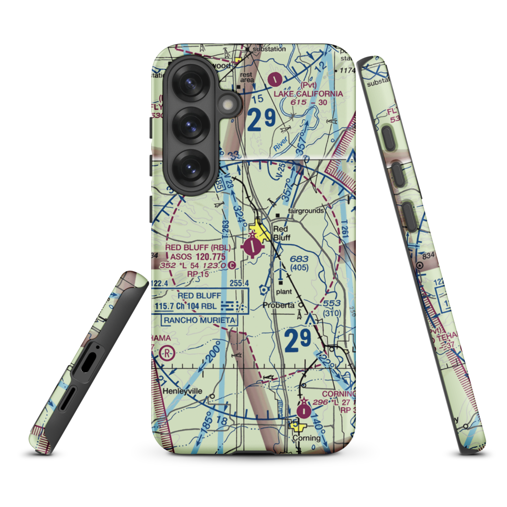 Red Bluff Municipal Airport (RBL) VFR Sectional Samsung Phone Case Samsung Galaxy S25 Plus model shown