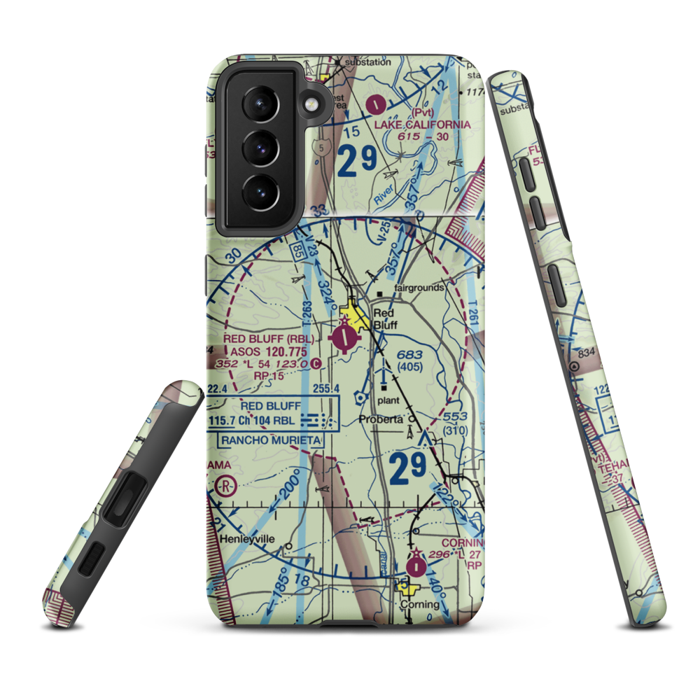 Red Bluff Municipal Airport (RBL) VFR Sectional Samsung Phone Case Samsung Galaxy S21 FE model shown