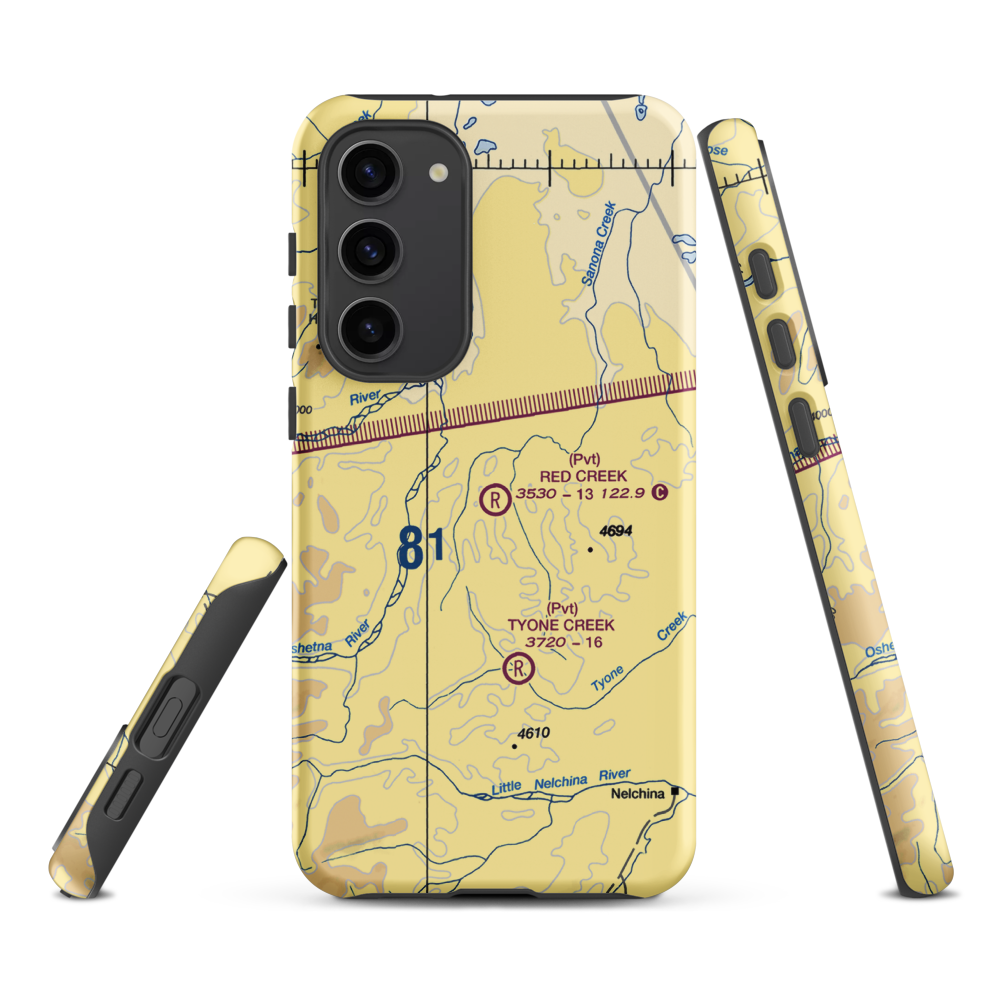 Red Creek Airport (AK80) VFR Sectional Samsung Phone Case Samsung Galaxy S23 Plus model shown