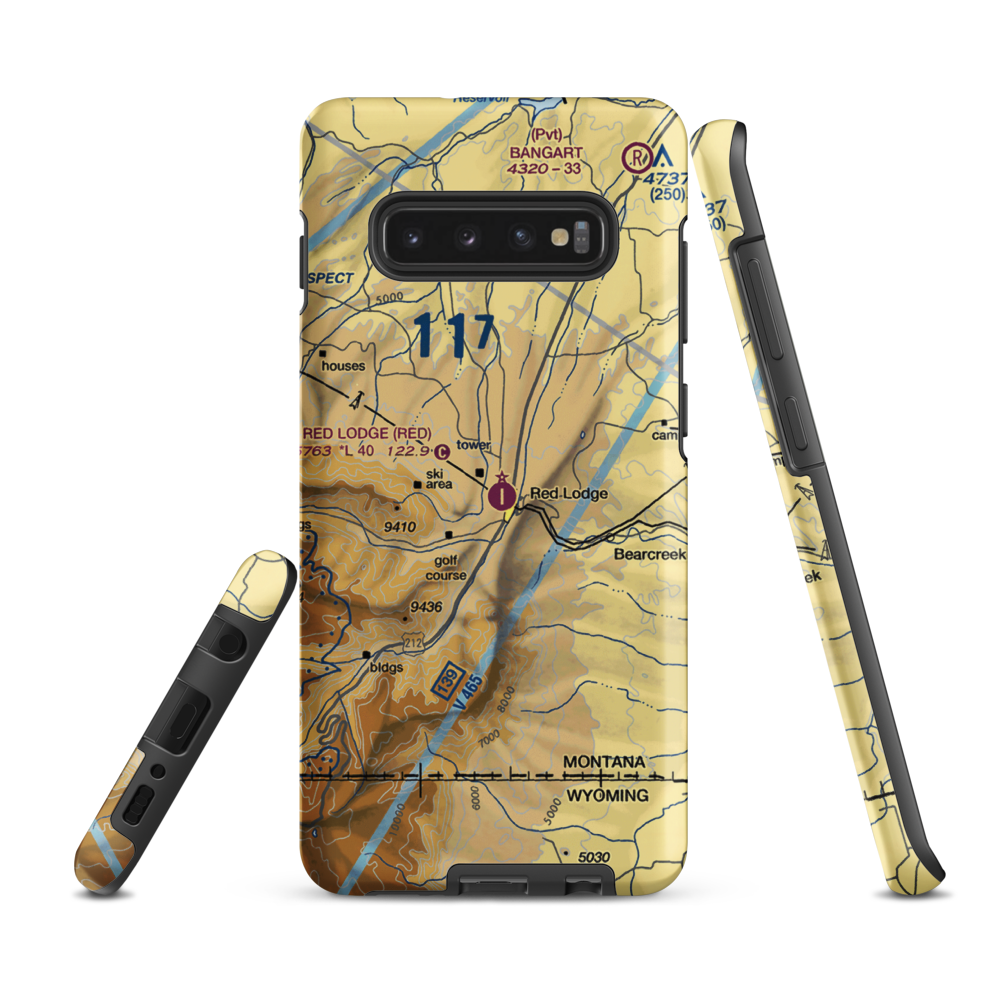 Red Lodge Airport (RED) VFR Sectional Samsung Phone Case Samsung Galaxy S10 Plus model shown