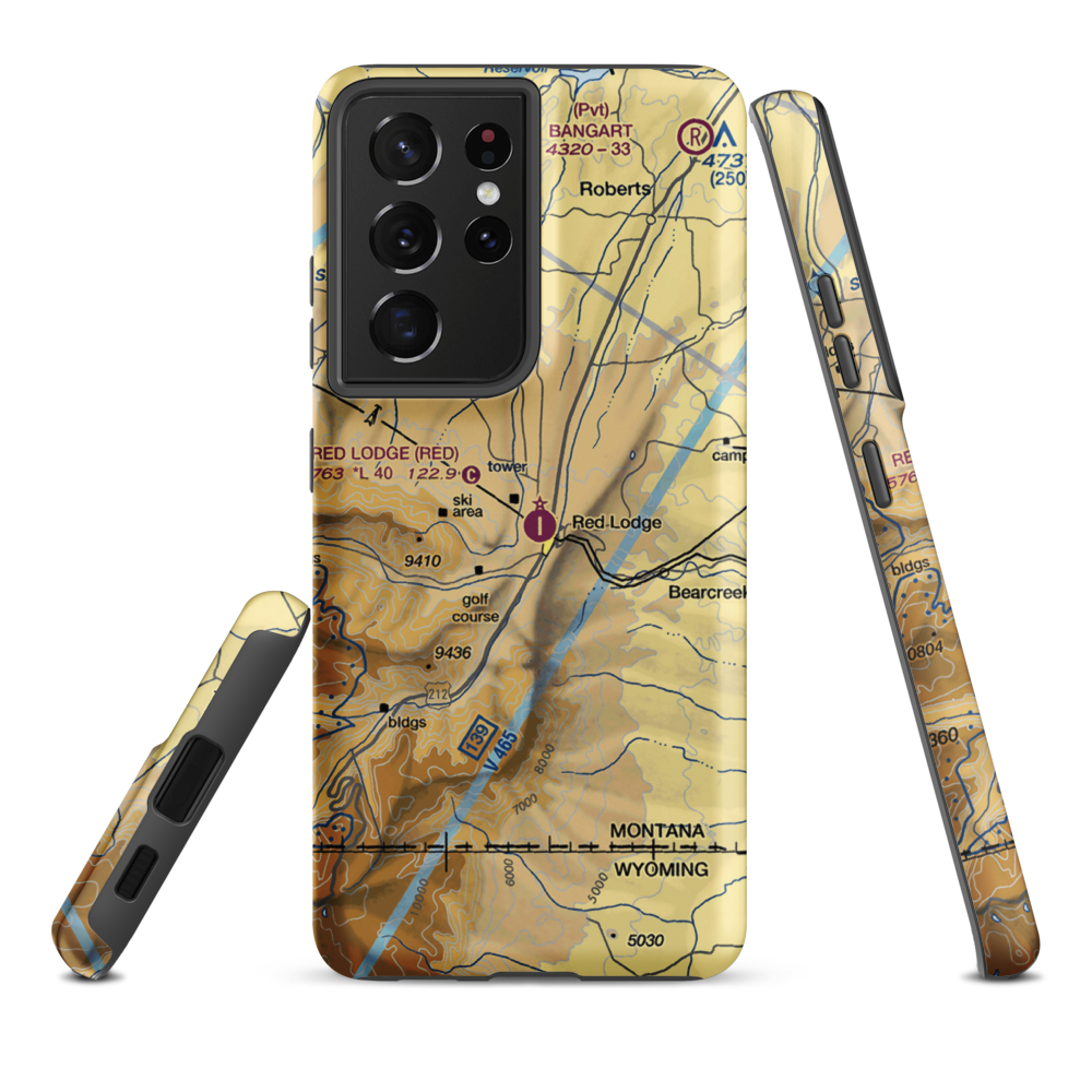 Red Lodge Airport (RED) VFR Sectional Samsung Phone Case Samsung Galaxy S21 Plus model shown
