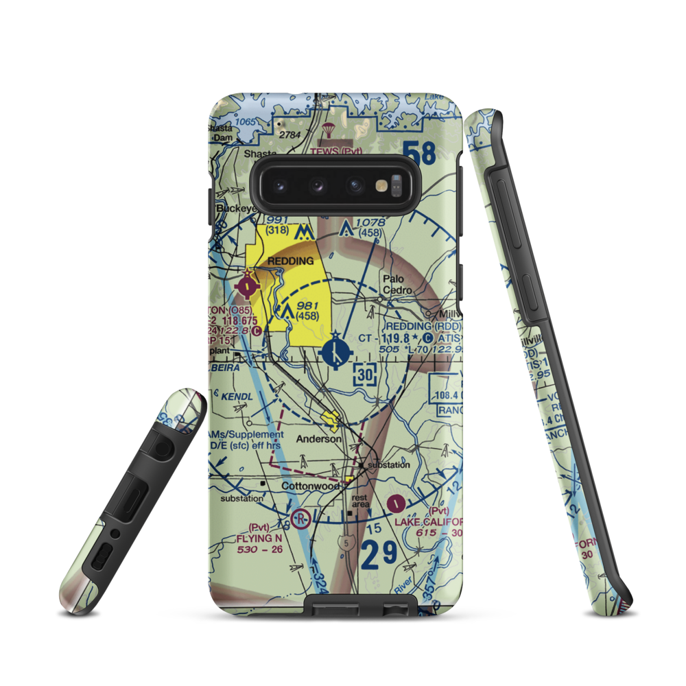 Redding Municipal Airport (RDD) VFR Sectional Samsung Phone Case Samsung Galaxy S10 model shown
