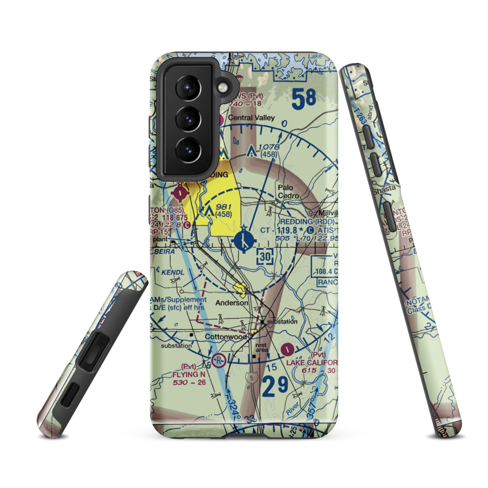 Redding Municipal Airport (RDD) VFR Sectional Samsung Phone Case Samsung Galaxy S21 FE model shown