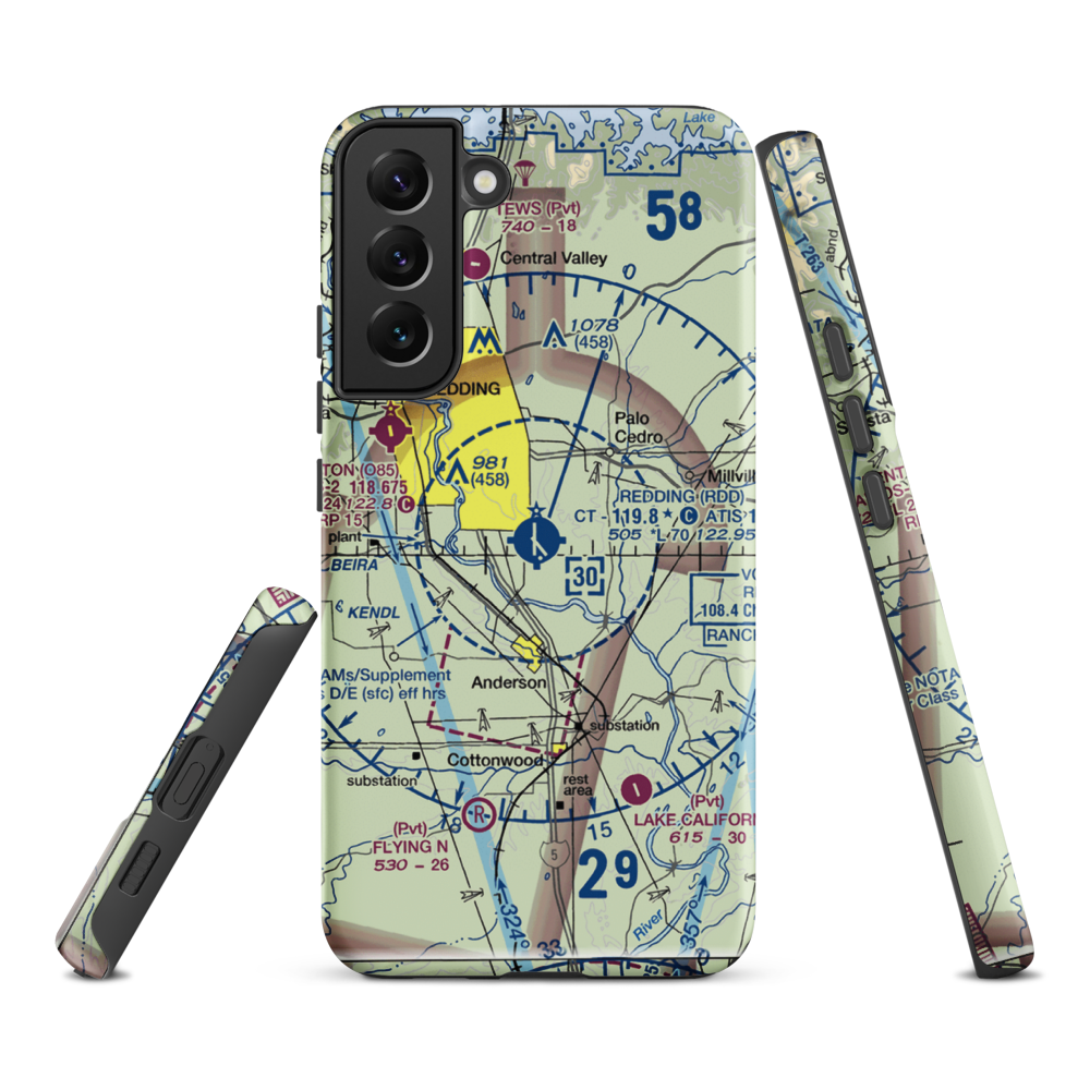 Redding Municipal Airport (RDD) VFR Sectional Samsung Phone Case Samsung Galaxy S22 Plus model shown