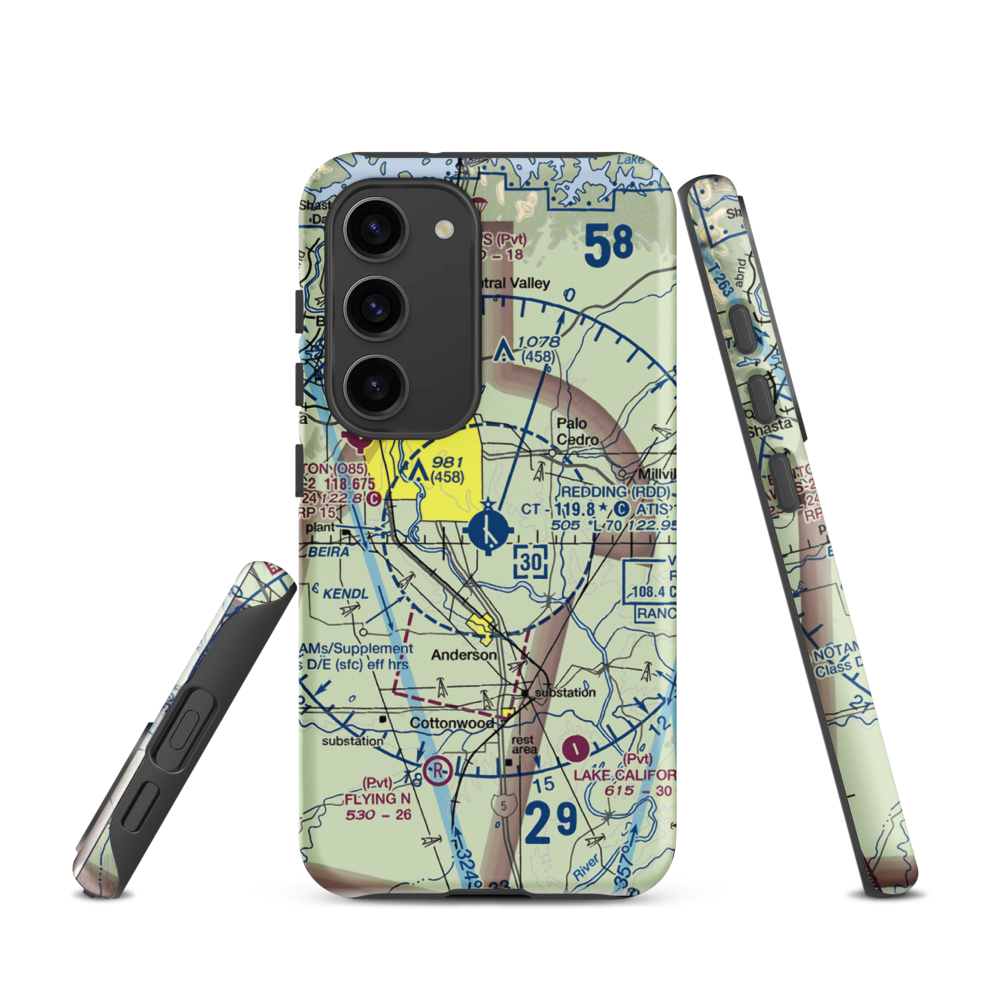 Redding Municipal Airport (RDD) VFR Sectional Samsung Phone Case Samsung Galaxy S23 model shown