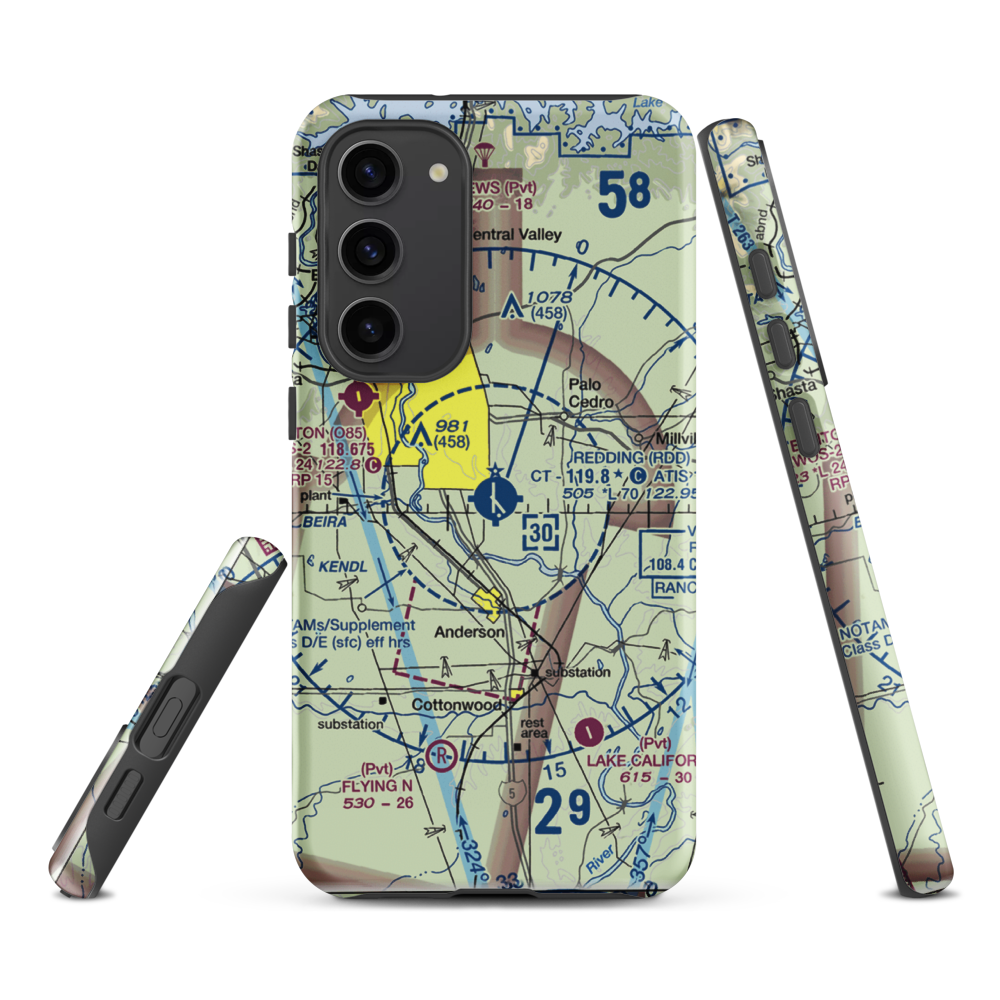 Redding Municipal Airport (RDD) VFR Sectional Samsung Phone Case Samsung Galaxy S23 Plus model shown