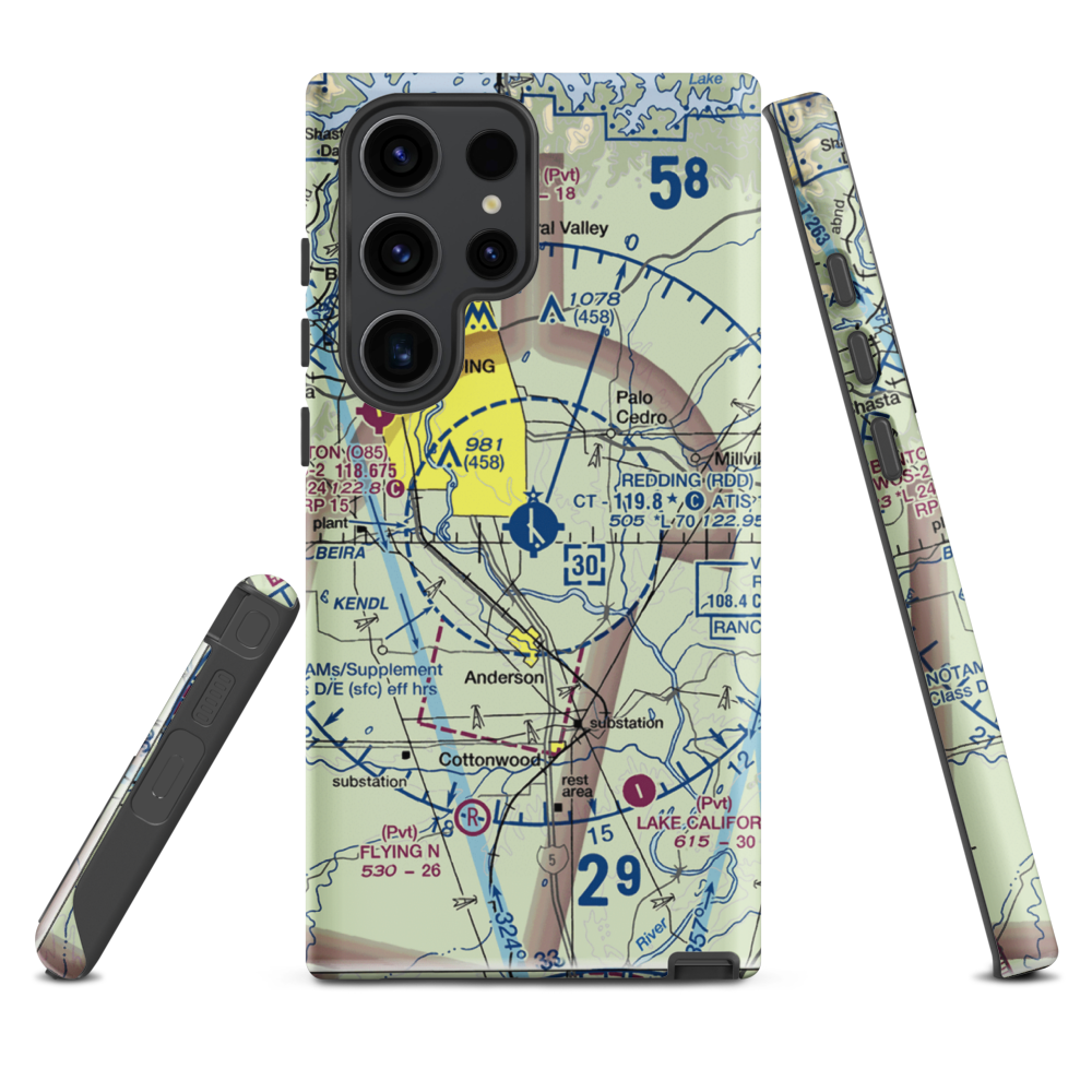 Redding Municipal Airport (RDD) VFR Sectional Samsung Phone Case Samsung Galaxy S23 Ultra model shown