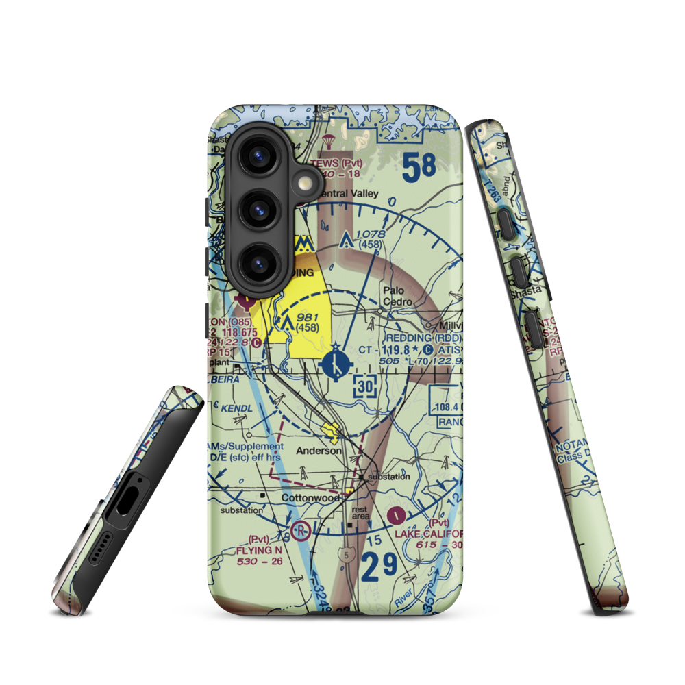 Redding Municipal Airport (RDD) VFR Sectional Samsung Phone Case Samsung Galaxy S24 model shown