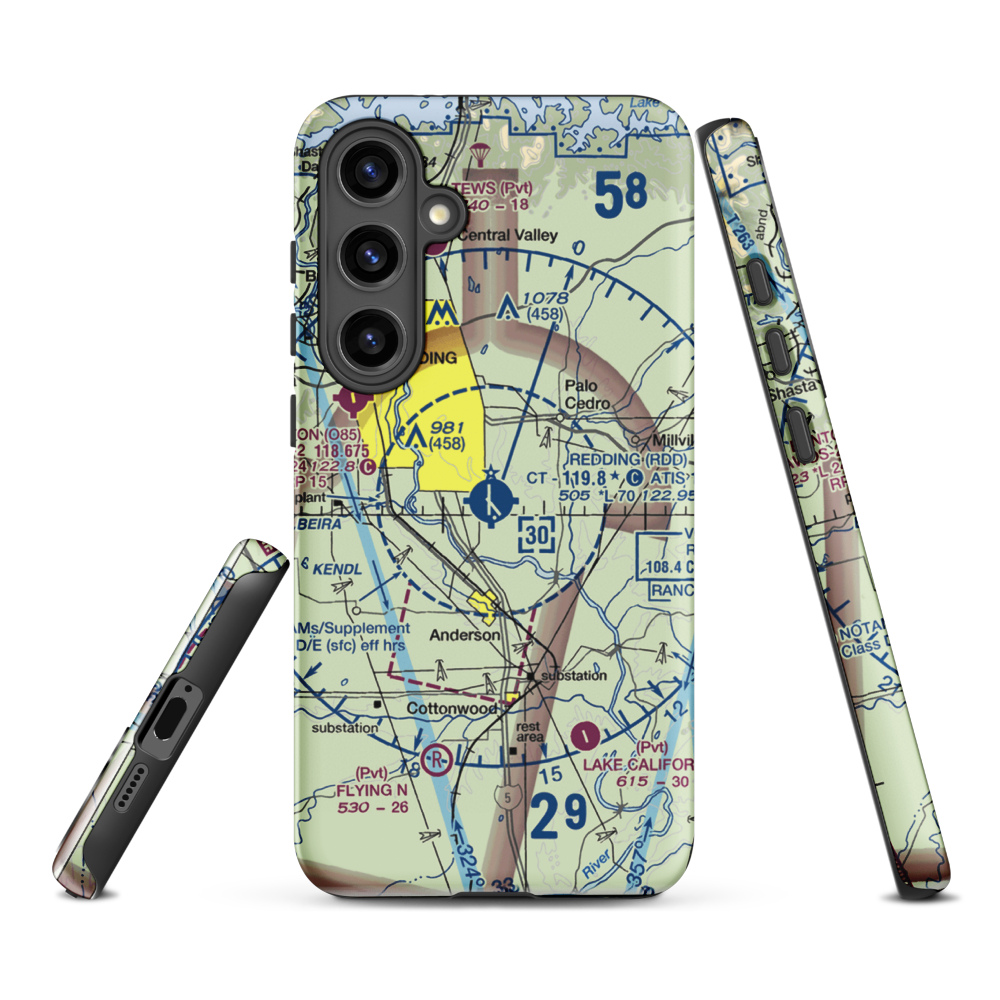 Redding Municipal Airport (RDD) VFR Sectional Samsung Phone Case Samsung Galaxy S24 Plus model shown