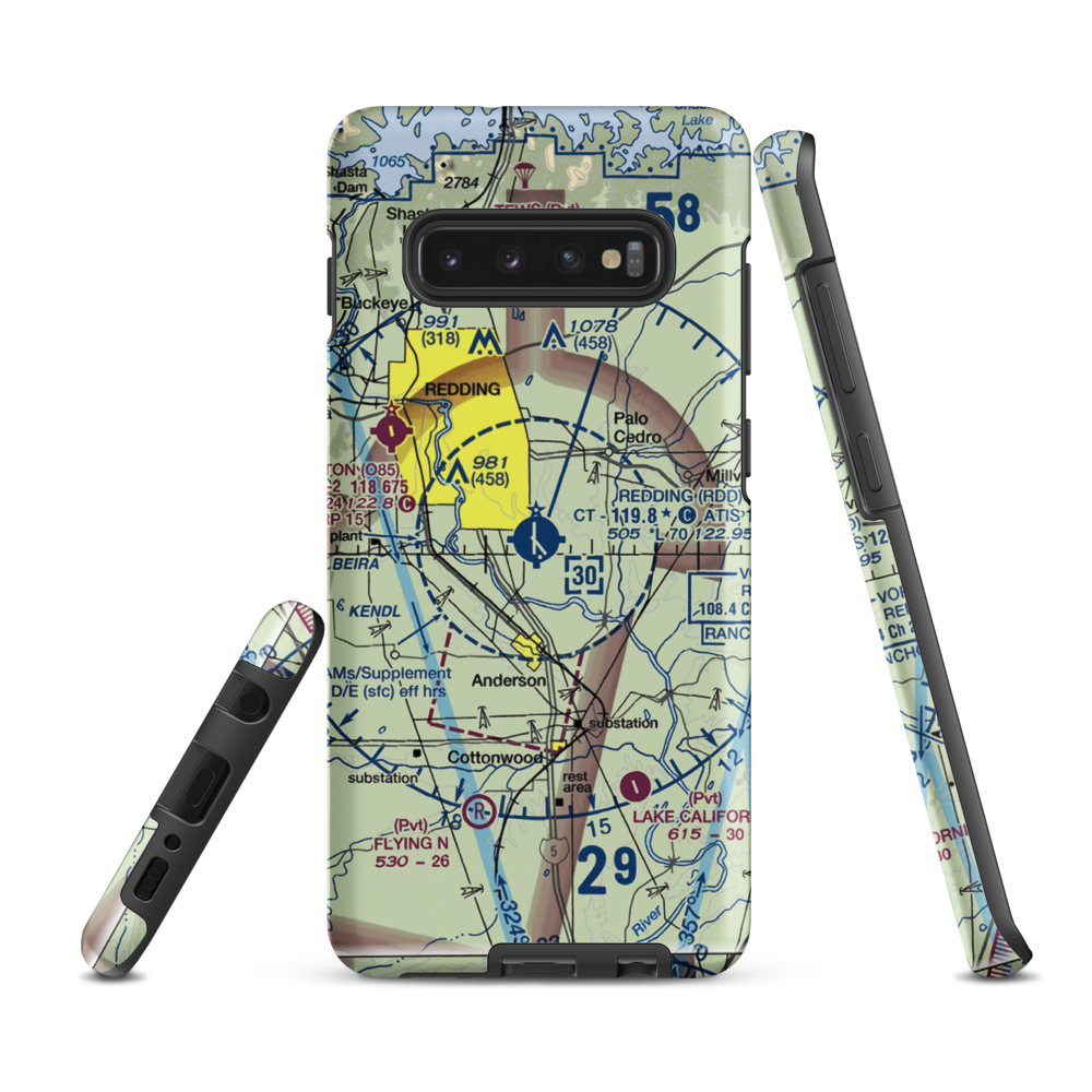 Redding Municipal Airport (RDD) VFR Sectional Samsung Phone Case Samsung Galaxy S10 Plus model shown