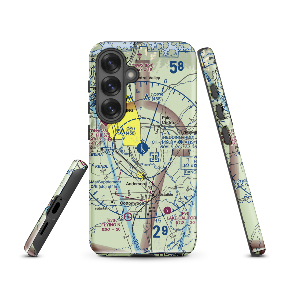 Redding Municipal Airport (RDD) VFR Sectional Samsung Phone Case Samsung Galaxy S25 model shown