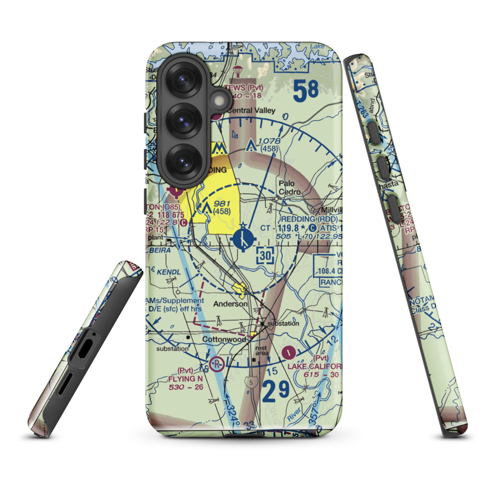 Redding Municipal Airport (RDD) VFR Sectional Samsung Phone Case Samsung Galaxy S25 Plus model shown