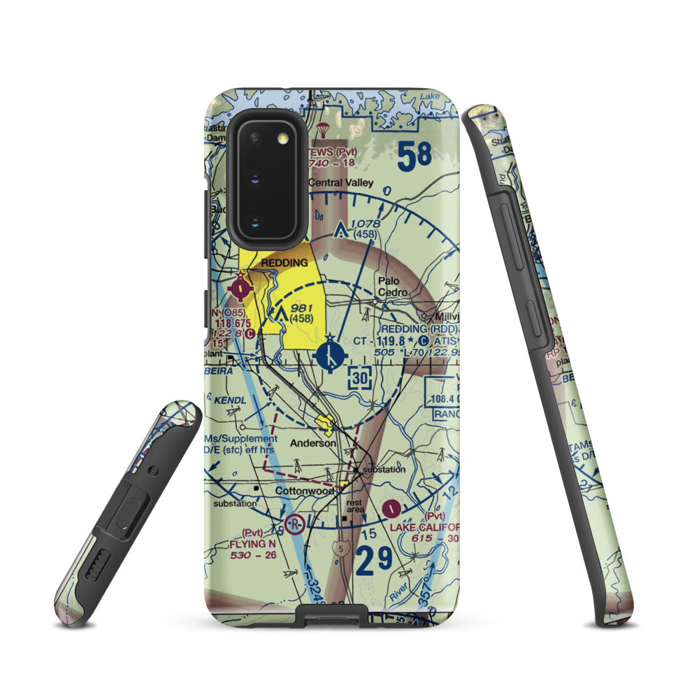 Redding Municipal Airport (RDD) VFR Sectional Samsung Phone Case Samsung Galaxy S20 model shown