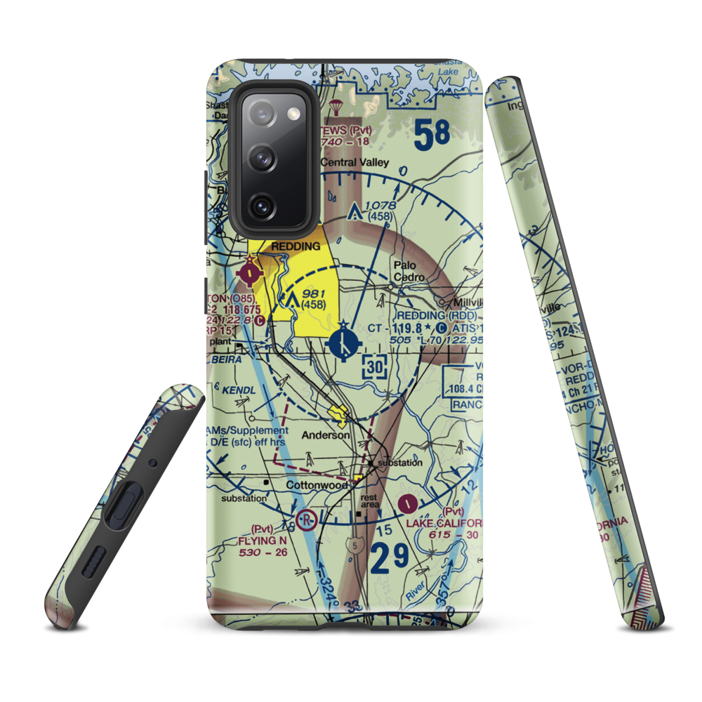 Redding Municipal Airport (RDD) VFR Sectional Samsung Phone Case Samsung Galaxy S20 FE model shown