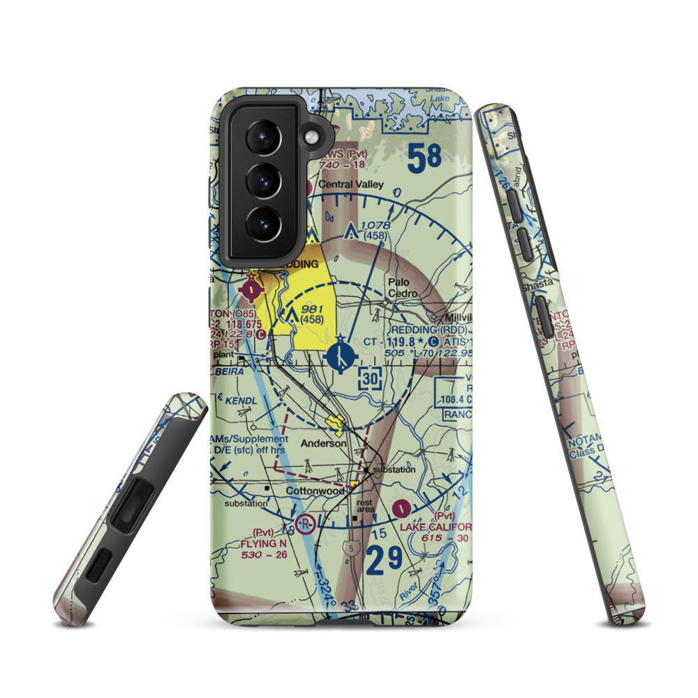 Redding Municipal Airport (RDD) VFR Sectional Samsung Phone Case Samsung Galaxy S21 model shown
