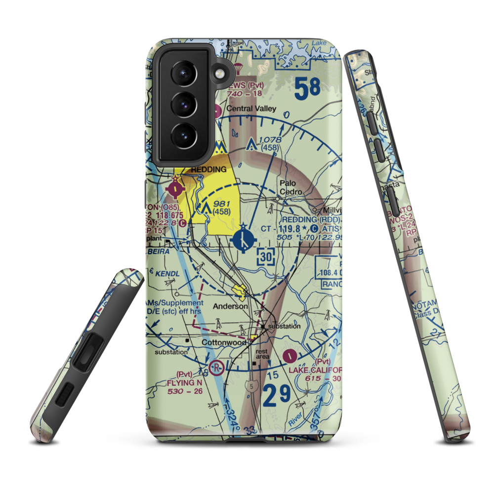 Redding Municipal Airport (RDD) VFR Sectional Samsung Phone Case Samsung Galaxy S21 Plus model shown