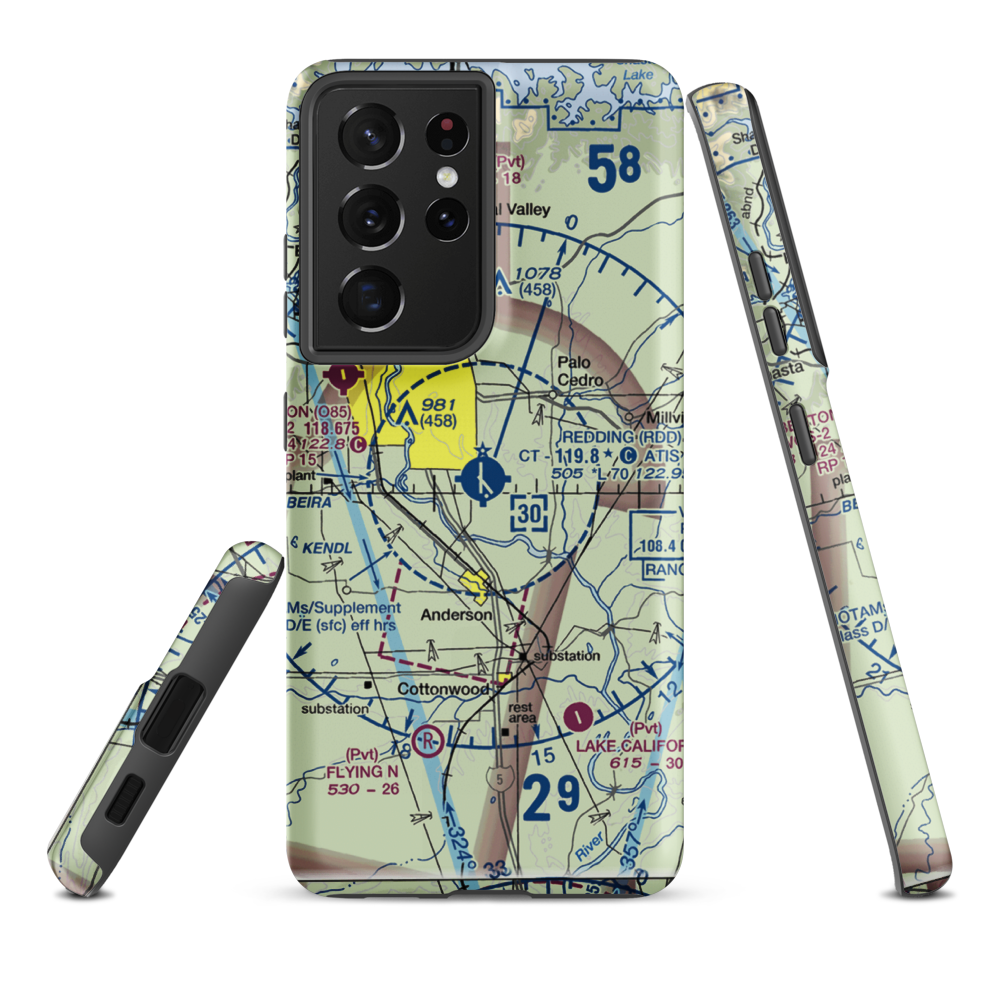 Redding Municipal Airport (RDD) VFR Sectional Samsung Phone Case Samsung Galaxy S21 Ultra model shown