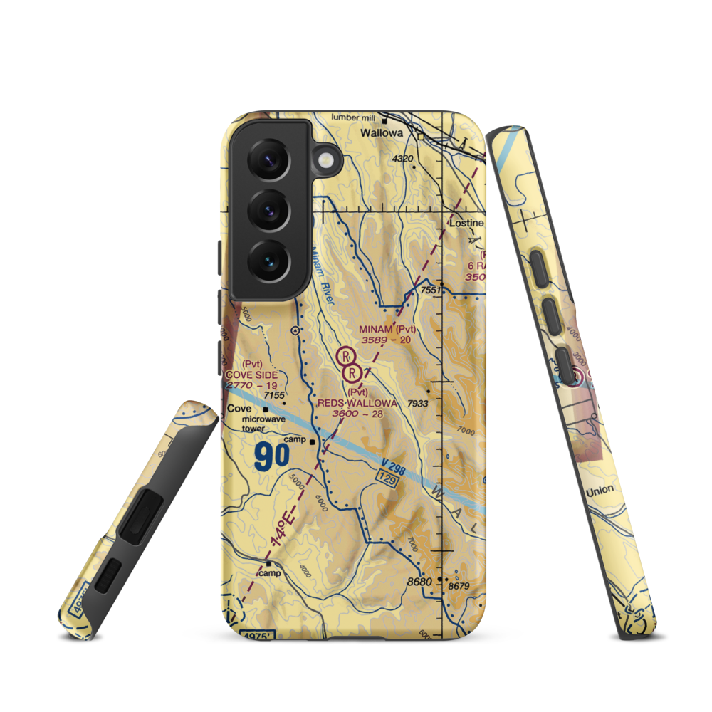 Reds Wallowa Horse Ranch Airport (6OR9) VFR Sectional Samsung Phone Case Samsung Galaxy S22 model shown