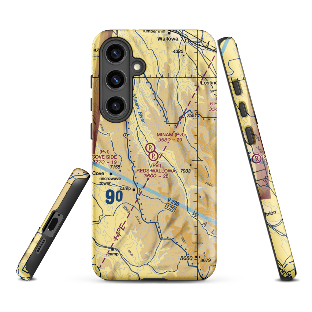 Reds Wallowa Horse Ranch Airport (6OR9) VFR Sectional Samsung Phone Case Samsung Galaxy S24 Plus model shown