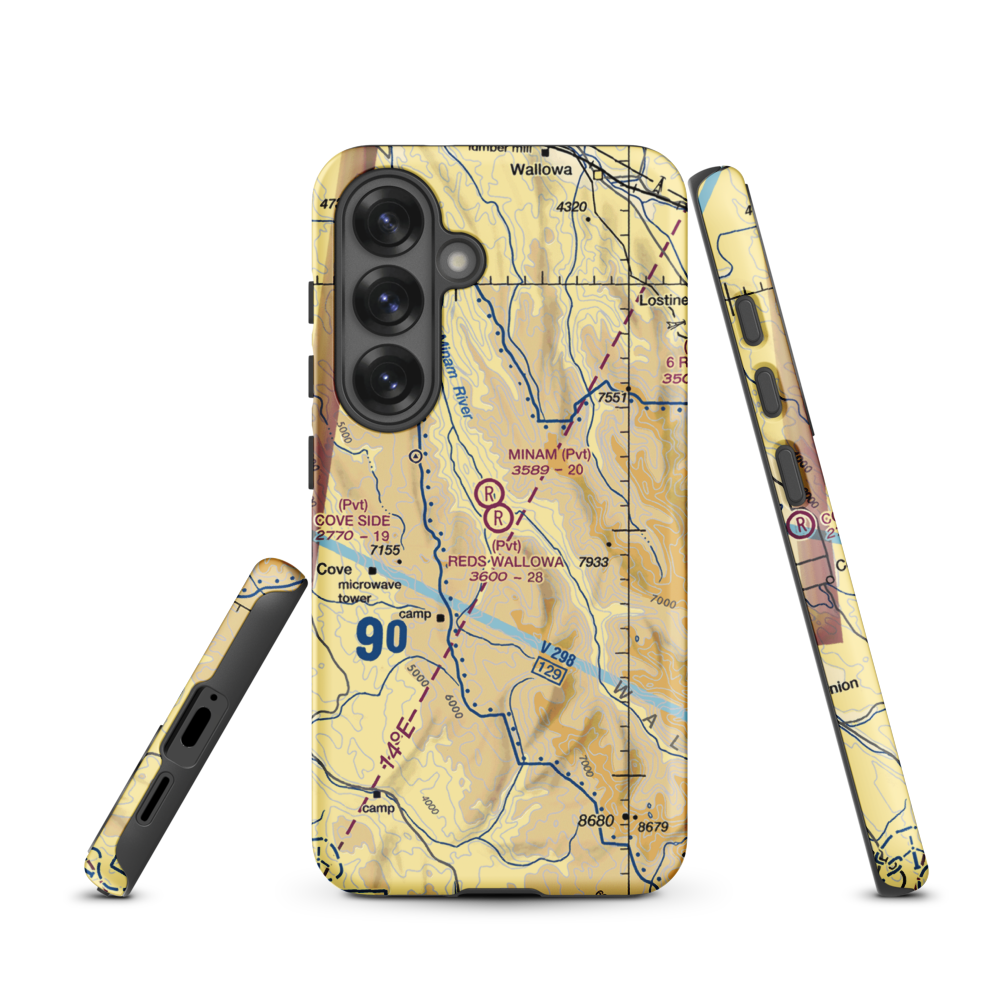 Reds Wallowa Horse Ranch Airport (6OR9) VFR Sectional Samsung Phone Case Samsung Galaxy S25 model shown