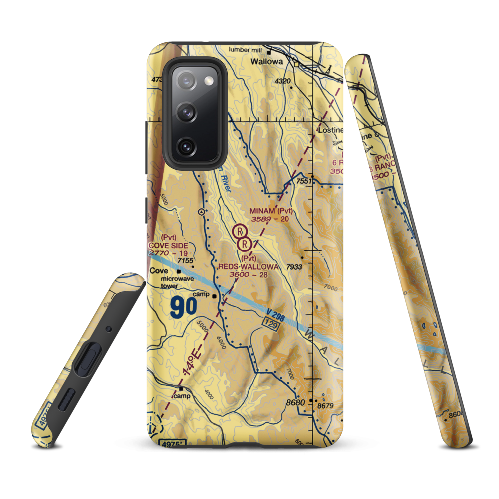 Reds Wallowa Horse Ranch Airport (6OR9) VFR Sectional Samsung Phone Case Samsung Galaxy S20 FE model shown