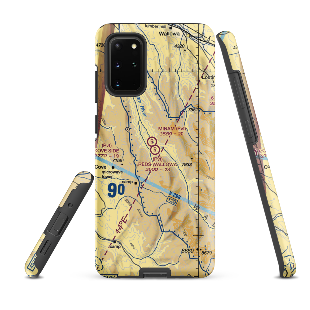 Reds Wallowa Horse Ranch Airport (6OR9) VFR Sectional Samsung Phone Case Samsung Galaxy S20 Plus model shown