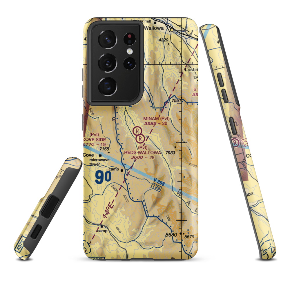 Reds Wallowa Horse Ranch Airport (6OR9) VFR Sectional Samsung Phone Case Samsung Galaxy S21 Ultra model shown