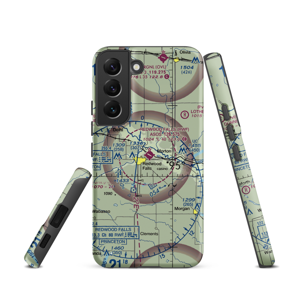 Redwood Falls Municipal Airport (RWF) VFR Sectional Samsung Phone Case Samsung Galaxy S22 model shown