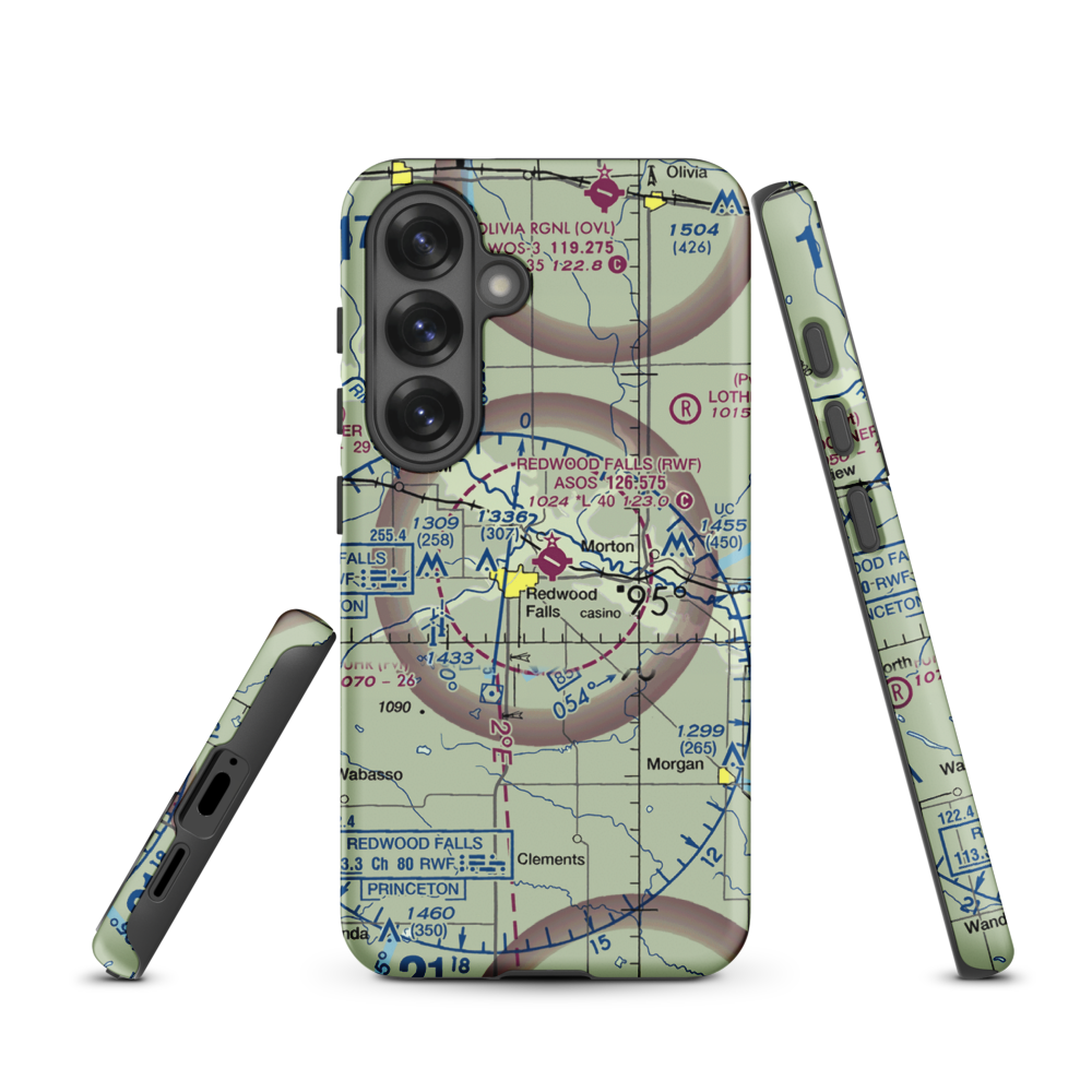 Redwood Falls Municipal Airport (RWF) VFR Sectional Samsung Phone Case Samsung Galaxy S25 model shown