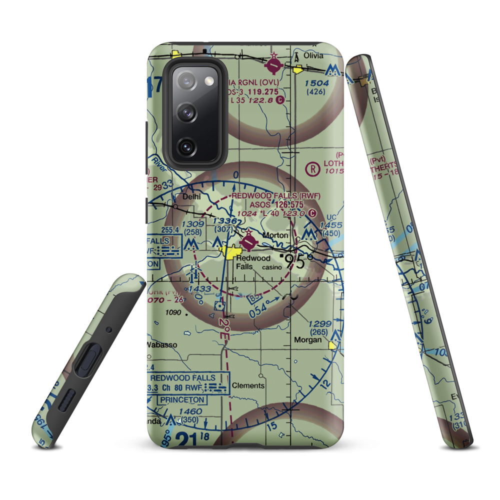 Redwood Falls Municipal Airport (RWF) VFR Sectional Samsung Phone Case Samsung Galaxy S20 FE model shown