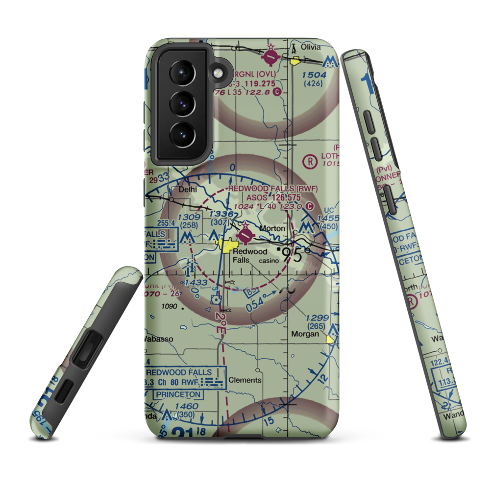 Redwood Falls Municipal Airport (RWF) VFR Sectional Samsung Phone Case Samsung Galaxy S21 Plus model shown