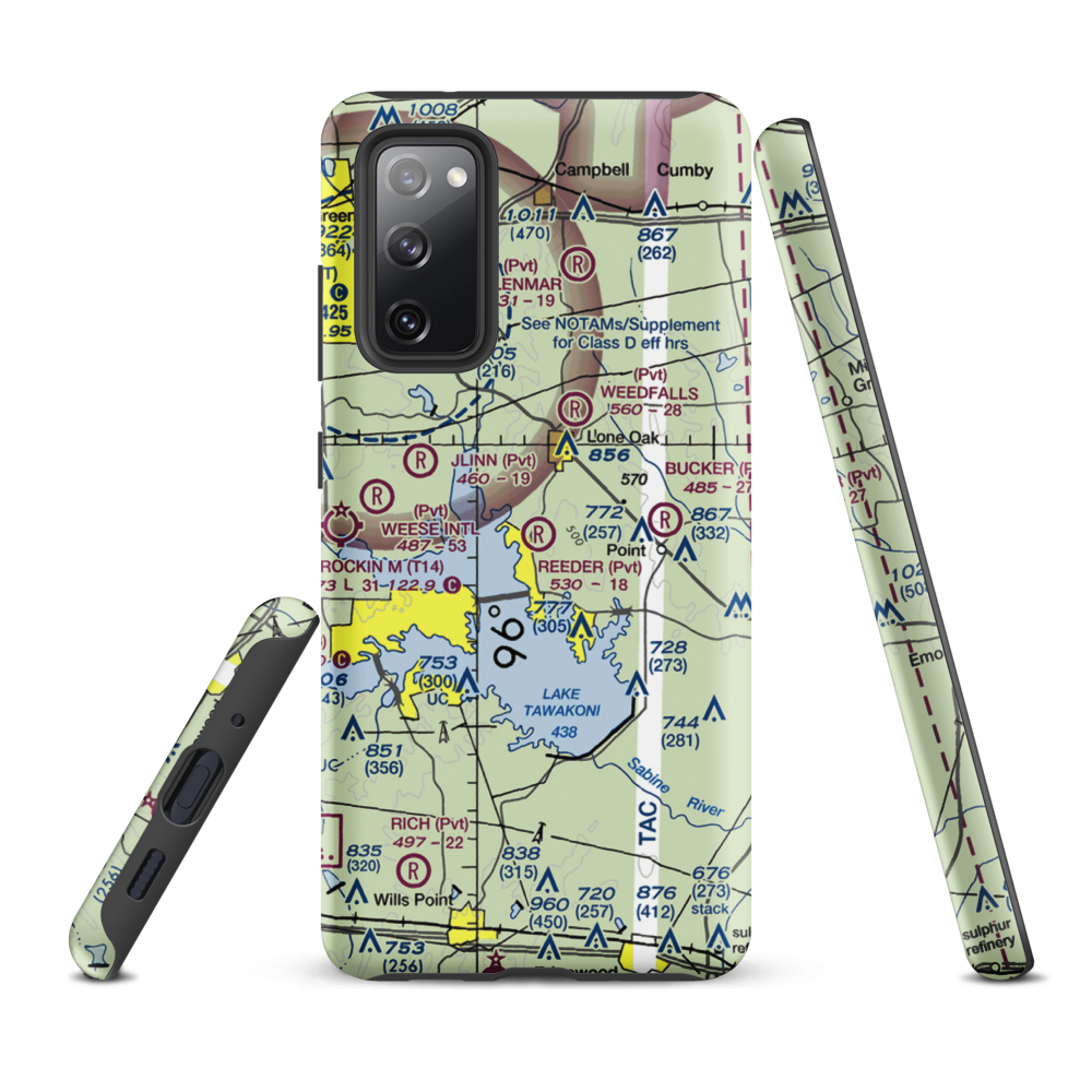 Reeder Airport (9XS7) VFR Sectional Samsung Phone Case Samsung Galaxy S20 FE model shown